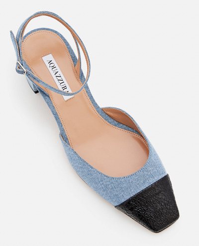 Shop Aquazzura Slingback Denim Sandal In Clear Blue