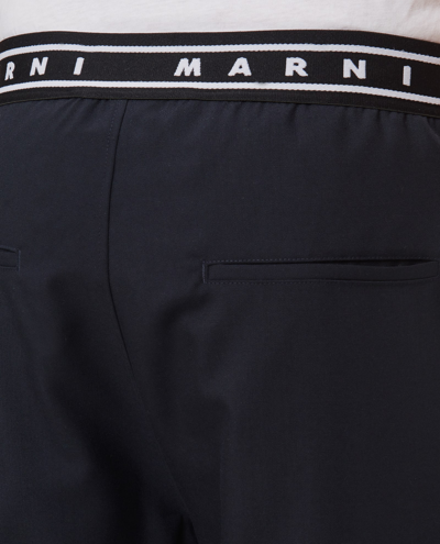 Shop Marni Trousers With  Logo Waistband In Blue