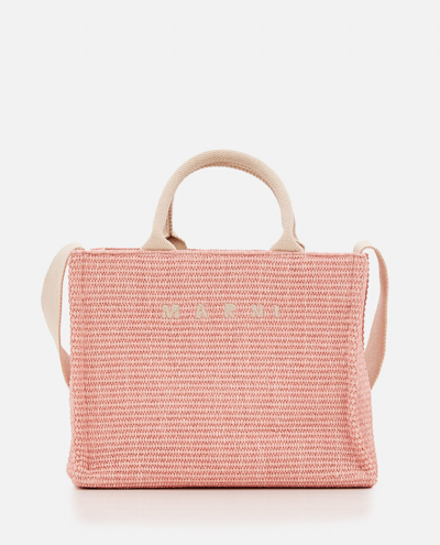 Shop Marni Small Raffia Basket Tote Bag In Pink