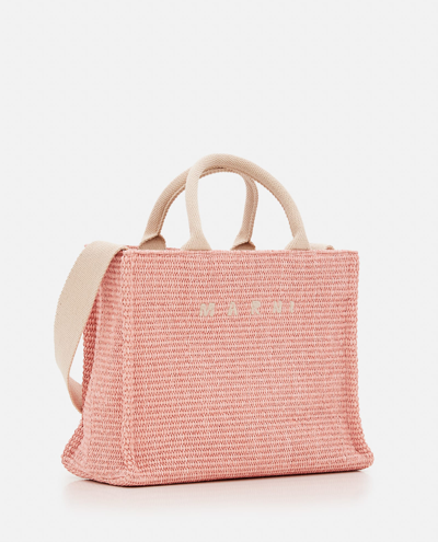 Shop Marni Small Raffia Basket Tote Bag In Pink