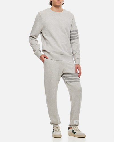 Shop Thom Browne Classic 4 Bar Stripe Cotton Crewneck Sweatshirt In Grey