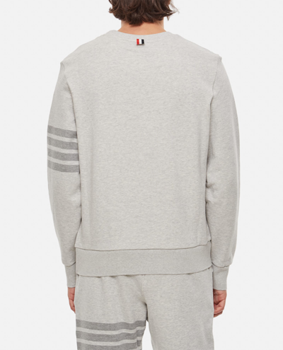Shop Thom Browne Classic 4 Bar Stripe Cotton Crewneck Sweatshirt In Grey