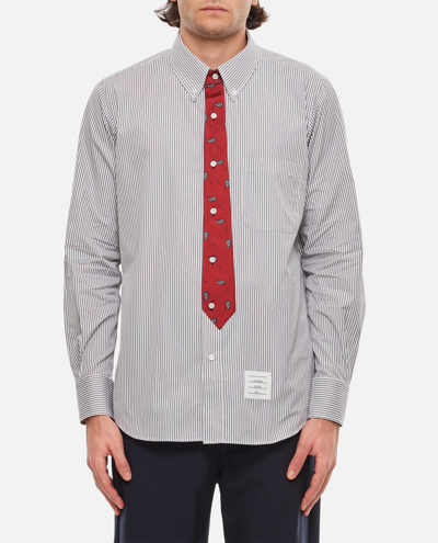 Shop Thom Browne Seamed Tie Shirt In Grey