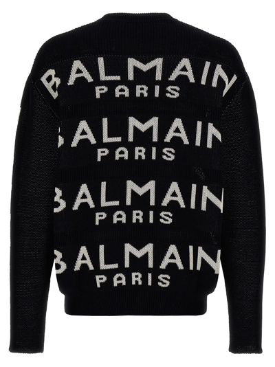 Shop Balmain All-over Logo Sweater In White/black