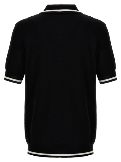 Shop Balmain Mini Monogram Polo Shirt In White/black