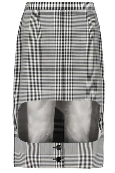 Burberry Checked Midi Skirt In Black