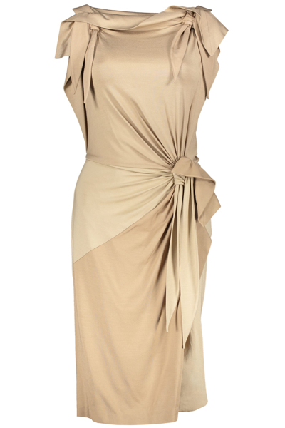 Shop Burberry Silk Midi-dress In Beige