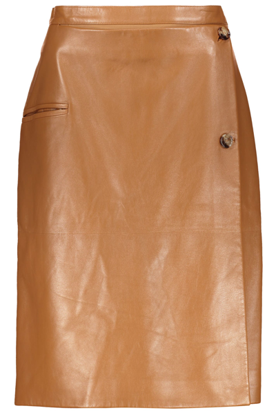Shop Burberry Leather Skirt In Brown