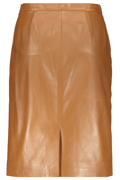 Shop Burberry Leather Skirt In Brown