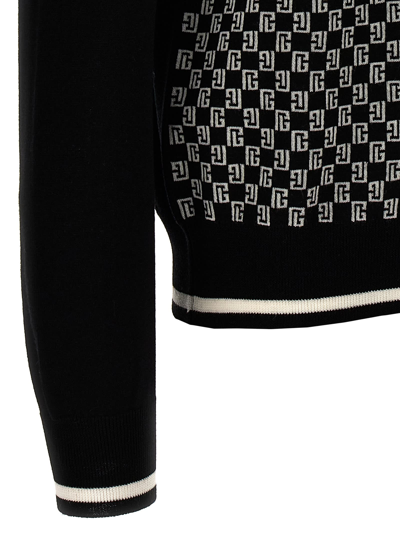 Shop Balmain Mini Monogram Sweater In White/black
