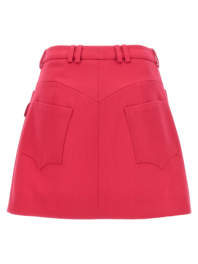 Shop Balmain Logo Button Mini Skirt In Fuchsia