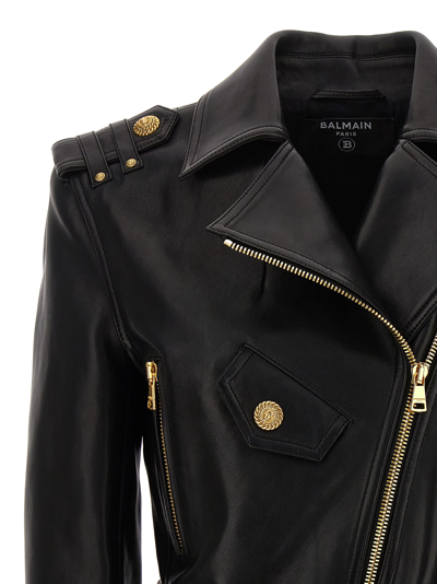 Shop Balmain Cropped Leather Nail In Black