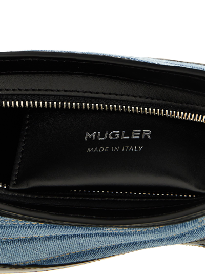 Shop Mugler Small Denim Spiral Curve 01 Shoulder Bag In Multicolor