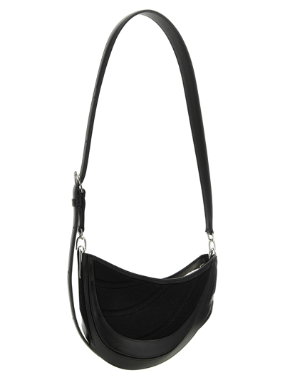 Shop Mugler Small Denim Spiral Curve 01 Shoulder Bag In Black