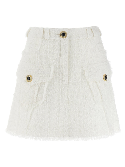 Shop Balmain Tweed Mini Skirt In White