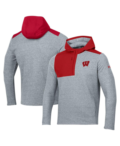 Shop Under Armour Men's  Gray Wisconsin Badgers Survivor Fleece Hoodie Quarter-zip Jacket