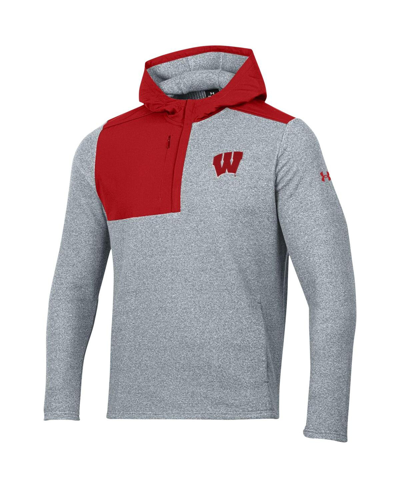 Shop Under Armour Men's  Gray Wisconsin Badgers Survivor Fleece Hoodie Quarter-zip Jacket