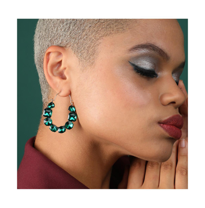 Shop Sohi Women's Green Embellished Hoop Earrings