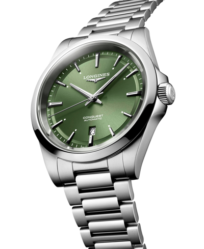 Longines Mens Sunray Green L3.830.4.02.6 Conquest Stainless-steel Automatic Watch In Silver