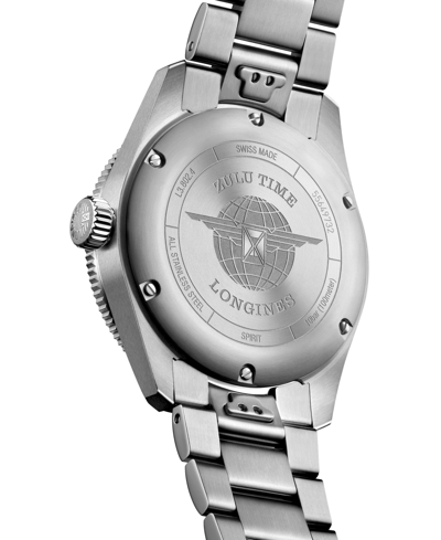 Longines Men's Swiss Automatic Spirit Zulu Time Stainless Steel Bracelet Watch 42mm In Silver And Green Ceramic Bezel