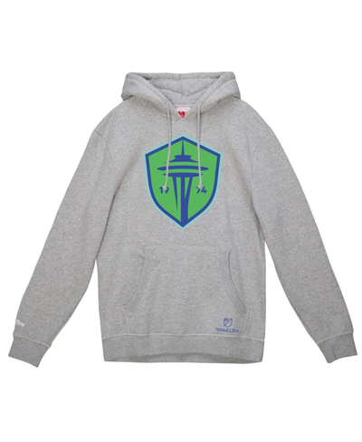 Mitchell & Ness Men's  Heather Gray Seattle Sounders Fc Primary Logo Pullover Hoodie In Heather Gray