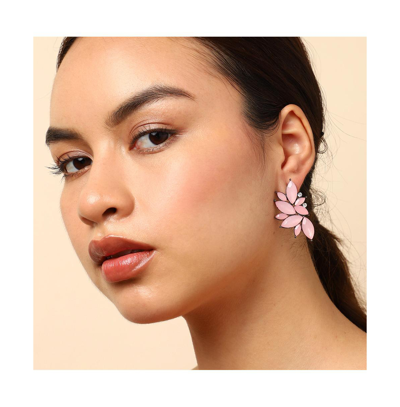 Shop Sohi Women's Pink Embellished Cluster Stud Earrings