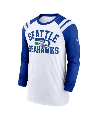 Shop Nike Men's  White, Royal Seattle Seahawks Classic Arc Raglan Tri-blend Long Sleeve T-shirt In White,royal