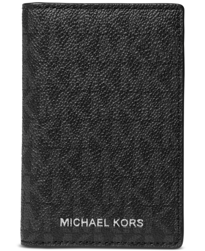 Shop Michael Kors Men's Signature Folding Card Case In Black