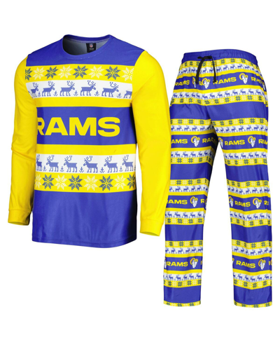 Shop Foco Men's  Royal Los Angeles Rams Team Ugly Pajama Set