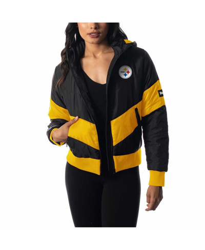 The Wild Collective Black Pittsburgh Steelers Puffer Full-zip Hoodie In Black