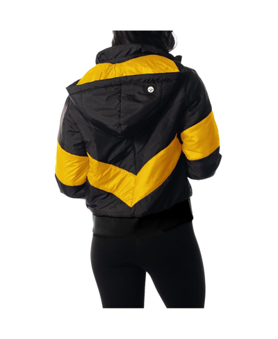 The Wild Collective Black Pittsburgh Steelers Puffer Full-zip Hoodie In Black