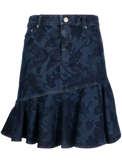 Shop Erdem Blue Floral-jacquard Denim Skirt