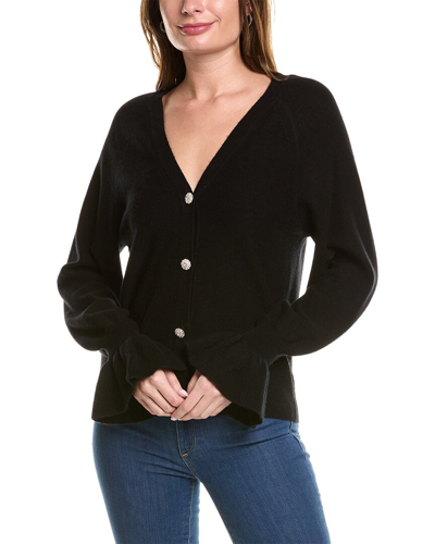 Shop Two Bees Cashmere Flair Sleeve Wool & Cashmere-blend Cardigan In Black