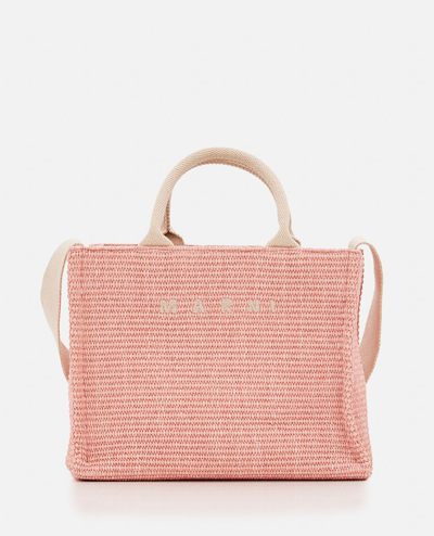 Shop Marni Small Raffia Basket Tote Bag In Rose