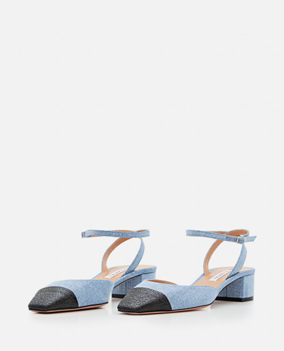 Shop Aquazzura Slingback Denim Sandal In Sky Blue