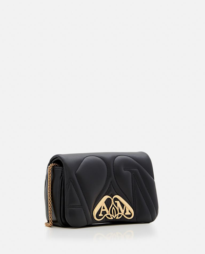 Shop Alexander Mcqueen Mini Seal Leather Shoulder Bag In Black