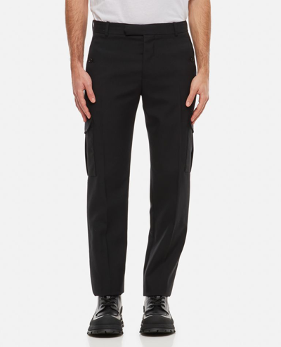 Shop Alexander Mcqueen Wool Gabardine Trousers In Black