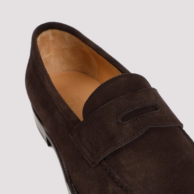 Shop Dunhill Audley Penny Leather Loafers Shoes In Brown
