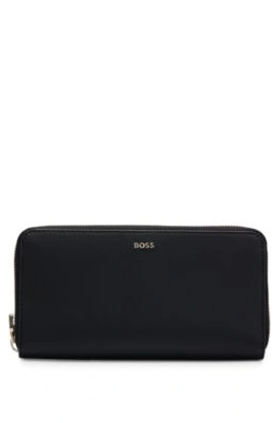 Shop Hugo Boss Faux-leather Zip-up Wallet With Logo Lettering In Black