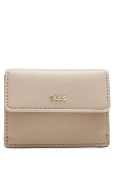 Shop Hugo Boss Faux-leather Card Holder With Zipped Coin Pocket In Beige