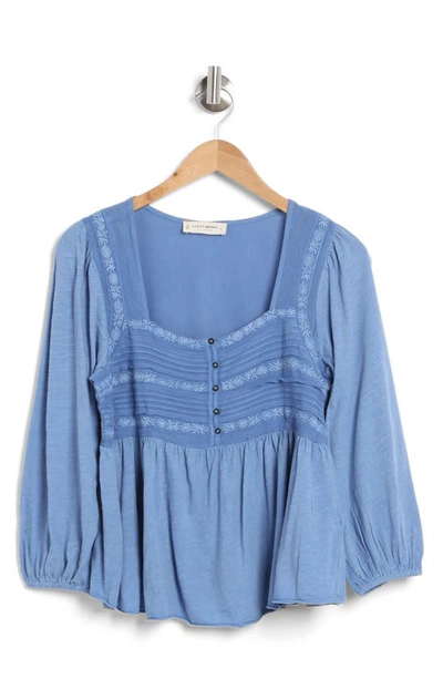 Shop Lucky Brand Embroidered Yoke Long Sleeve Blouse In Cornflower Blue