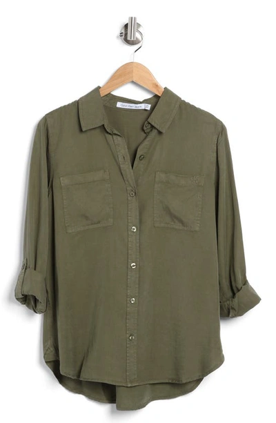 Shop Calvin Klein Jeans Est.1978 Roll Tab Long Sleeve Button-up Shirt In Bonsai