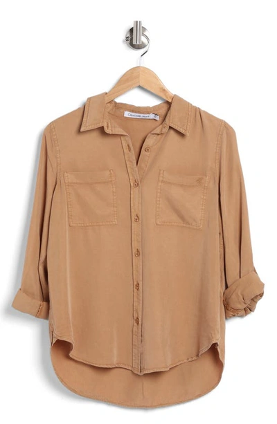 Shop Calvin Klein Jeans Est.1978 Roll Tab Long Sleeve Button-up Shirt In Teak