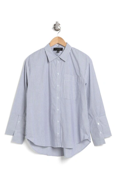 Shop Laundry By Shelli Segal Long Sleeve Cotton Poplin Button-up Shirt In Navy/ White Stripe