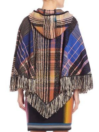 Shop Missoni Plaid Hooded Poncho In Black-multi