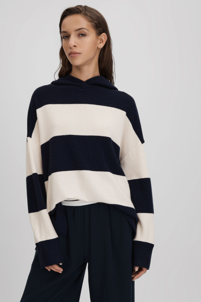 Shop Reiss Ally - Navy/ivory Wool Blend Striped Hoodie, Xs