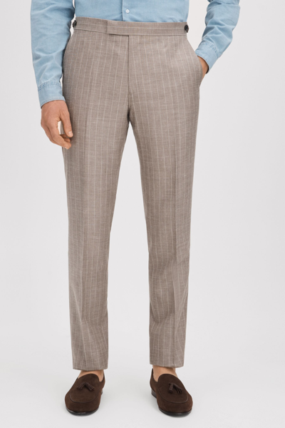 Shop Reiss Epsom - Mocha Slim Fit Wool-silk-linen Trousers, 30