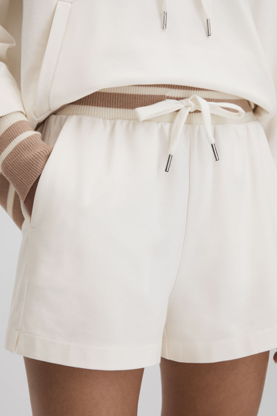 Reiss Navy Lexi Striped Drawstring Waistband Shorts In Mink/ivory