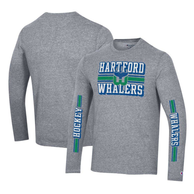 Shop Champion Heather Gray Hartford Whalers Tri-blend Dual-stripe Long Sleeve T-shirt