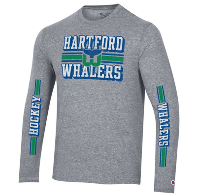 Shop Champion Heather Gray Hartford Whalers Tri-blend Dual-stripe Long Sleeve T-shirt